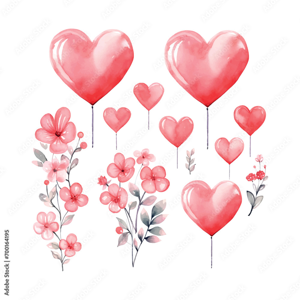 Valentine's Day set watercolor heart, gift, present, box