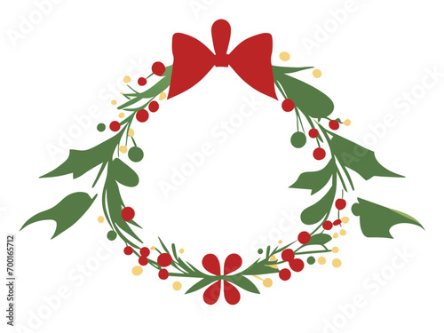 christmas wreath vector illustration, christmas wreath with red ribbon, christmas wreath with holly berries