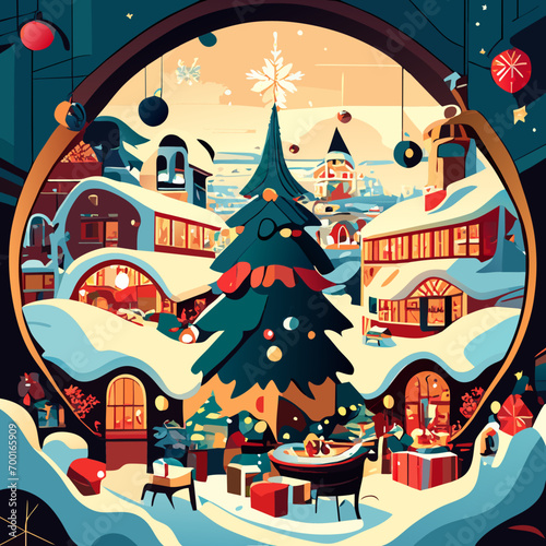 christmas greeting card, santa claus on the roof, christmas greeting card with santa claus