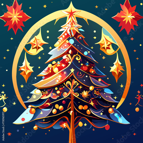 abstract christmas tree, christmas tree with stars, christmas tree with snowflakes