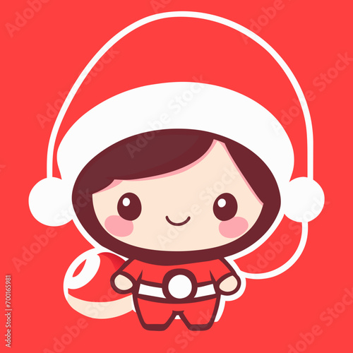 Cute little girl in Santa Claus costume - flat design vector illustration