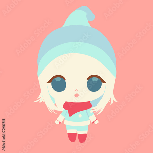 Cute little girl with winter hat and scarf. Vector illustration.