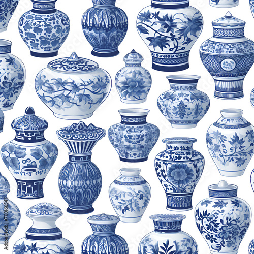 pattern with blue vases ai generative 