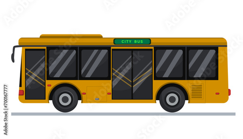 City bus in flat style. Yellow bus side view. Vector illustration