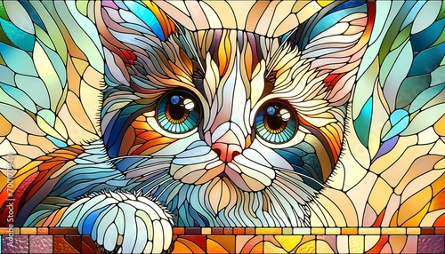 stain glass cute cat face ai
