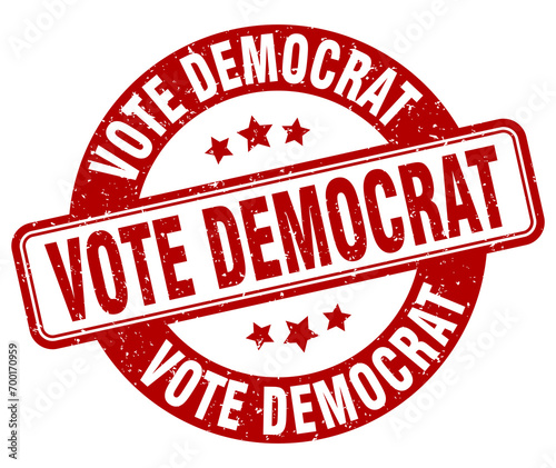 vote democrat stamp. vote democrat label. round grunge sign photo