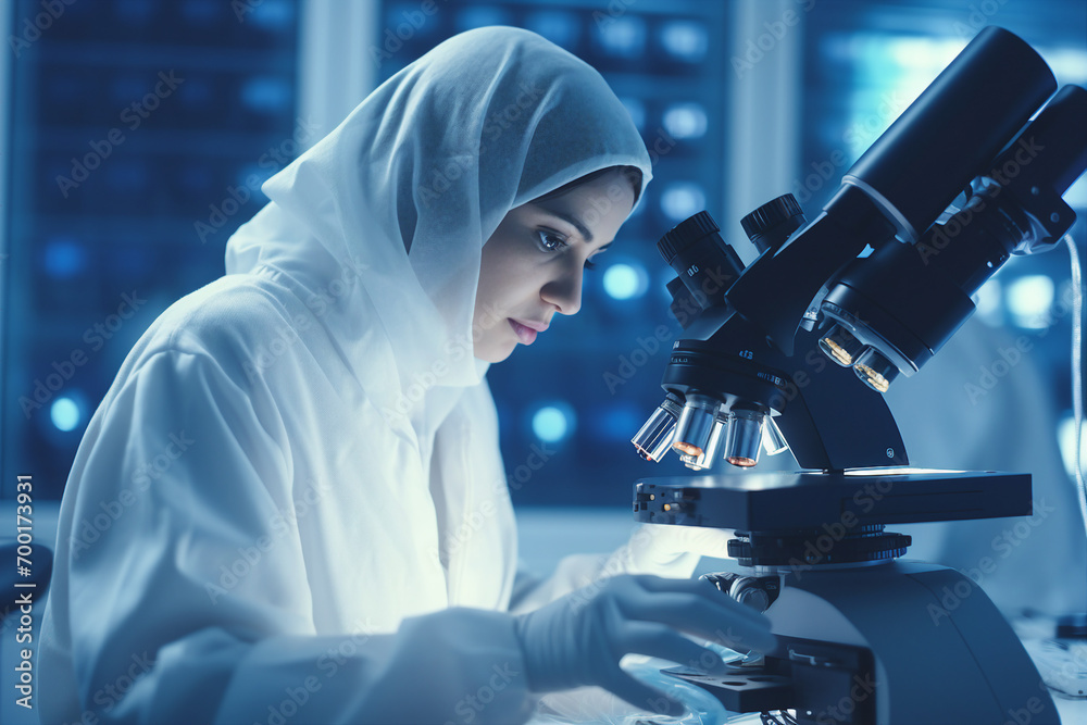 Generative AI technology conceptual picture Young confident arabian asian muslim woman in abaya hijab