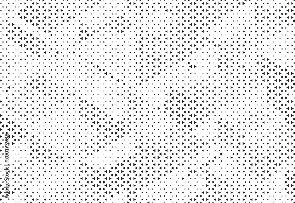 Obraz premium Triangle halftone vector background. Abstract geometric dots background. Pop Art comic gradient black white texture. Design for presentation banner, poster, flyer, business card. 