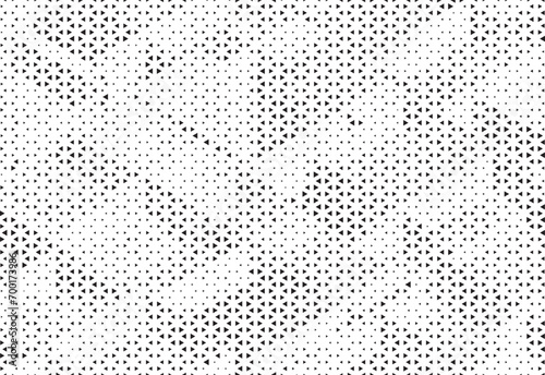 Triangle halftone vector background. Abstract geometric dots background. Pop Art comic gradient black white texture. Design for presentation banner, poster, flyer, business card. 