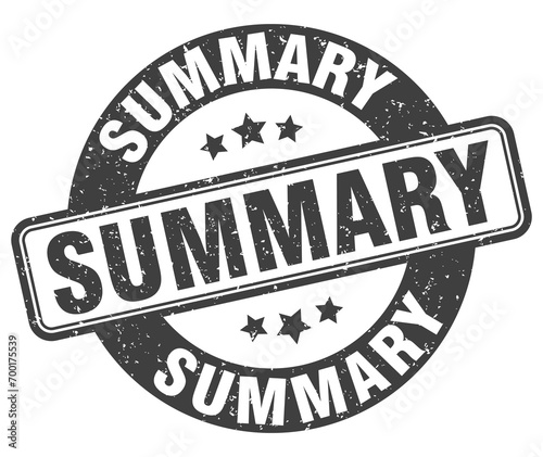 summary stamp. summary label. round grunge sign