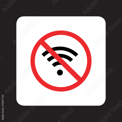 No Wifi icon vector. No internet signal logo design. Wifi network is not available vector icon illustration in square isolated on black background