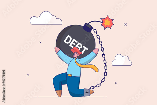 Economic recession concept. Debt burden risk from high interest rate, FED or federal reserved rate hike cause heavy loan or mortgage payment, businessman carry heavy percentage interest rate burden.