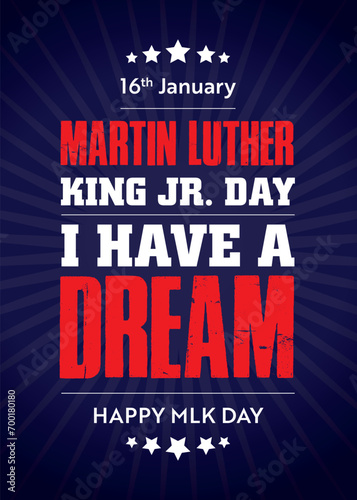 Martin Luther King Jr Day greeting card A4 - Vertical blue and red background and Vector Illustration