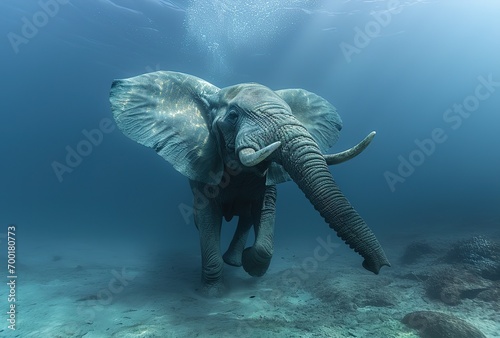 Underwater exploration of the majestic elephant: a unique look at the graceful movements of this giant mammal in a surreal aquatic environment photo