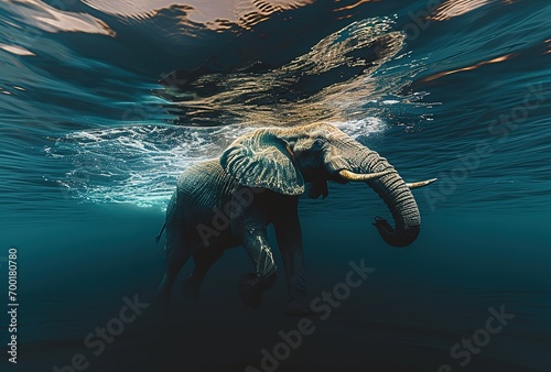 Underwater exploration of the majestic elephant: a unique look at the graceful movements of this giant mammal in a surreal aquatic environment photo