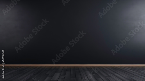 a black wall and wooden floor photo