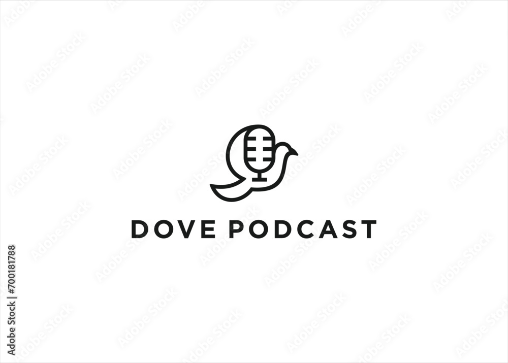 dove pigeon podcast logo design vector illustration