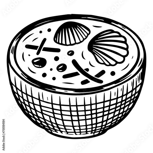 Clam Chowder  ,Food Doodles line , Line art , hand-drawn in the style of doodles line SVG File.