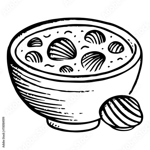 Clam Chowder  ,Food Doodles line , Line art , hand-drawn in the style of doodles line SVG File.
