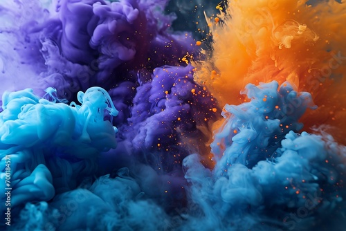 Multicolored neon smoke. and colorful explosions Abstract psychedelic black dark background.