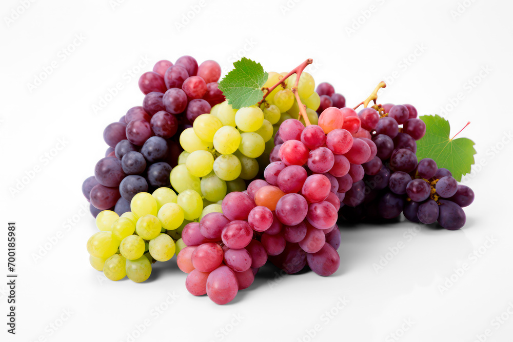 Bunches of mix  grape with leaves isolated on transparent background, png file