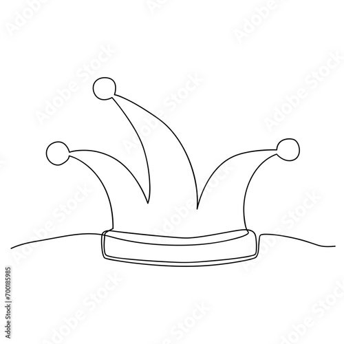 Jester s cap icon in continuous line style isolated on white background.