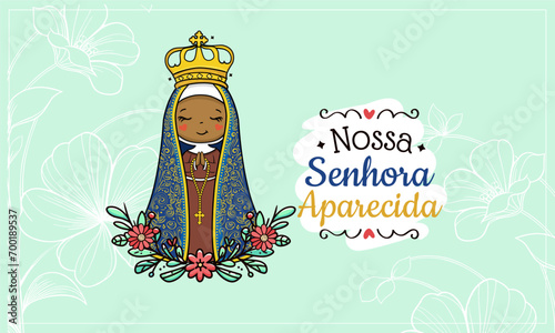 Vector hand drawn Nossa Senhora Aparecida illustration - Divine Beauty: Exploring Art Depicting Our Lady of Aparecida - Artistic Portrayals: Our Lady of Aparecida's Graceful Inspirations