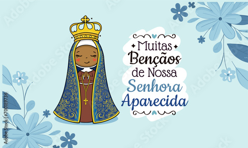 Vector hand drawn Nossa Senhora Aparecida illustration - Divine Beauty: Exploring Art Depicting Our Lady of Aparecida - Artistic Portrayals: Our Lady of Aparecida's Graceful Inspirations