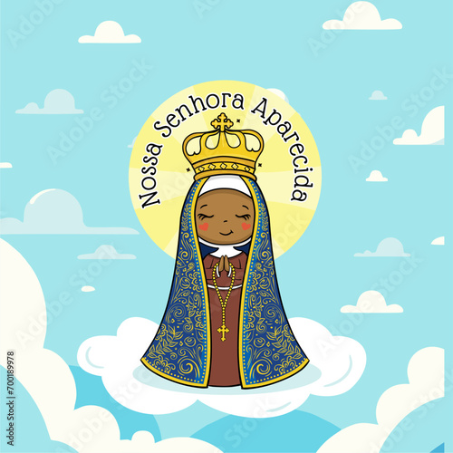 Vector hand drawn Nossa Senhora Aparecida illustration - Divine Beauty: Exploring Art Depicting Our Lady of Aparecida - Artistic Portrayals: Our Lady of Aparecida's Graceful Inspirations
