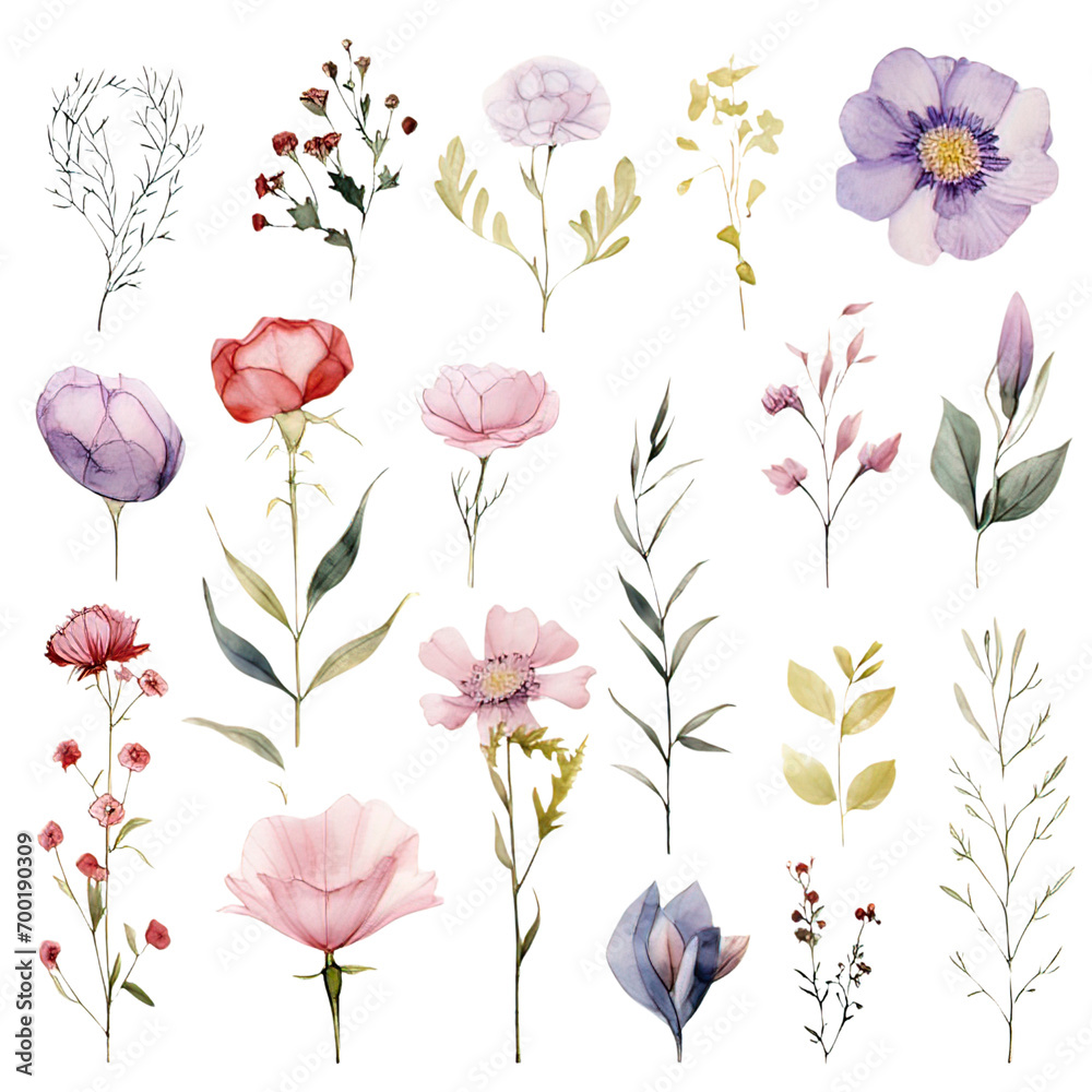 Watercolor Flower wedding Clipart Collection on a transparent background