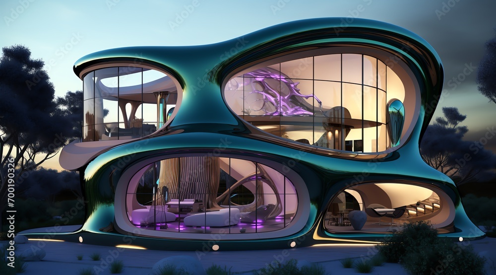 a futuristic building with multiple windows