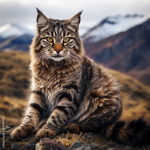 a cat sitting on a rock © Dumitru