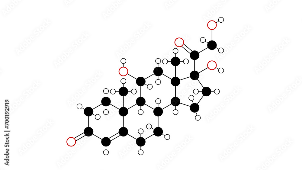 cortisol molecule, structural chemical formula, ball-and-stick model ...
