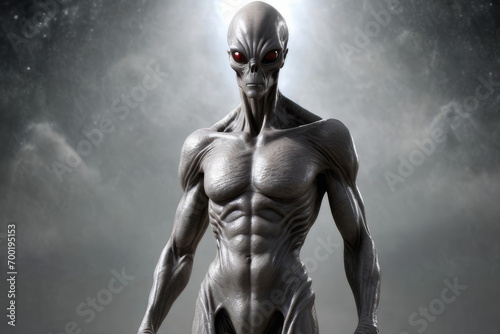 Gray skinny tall scary humanoid alien with black eyes  generated by AI