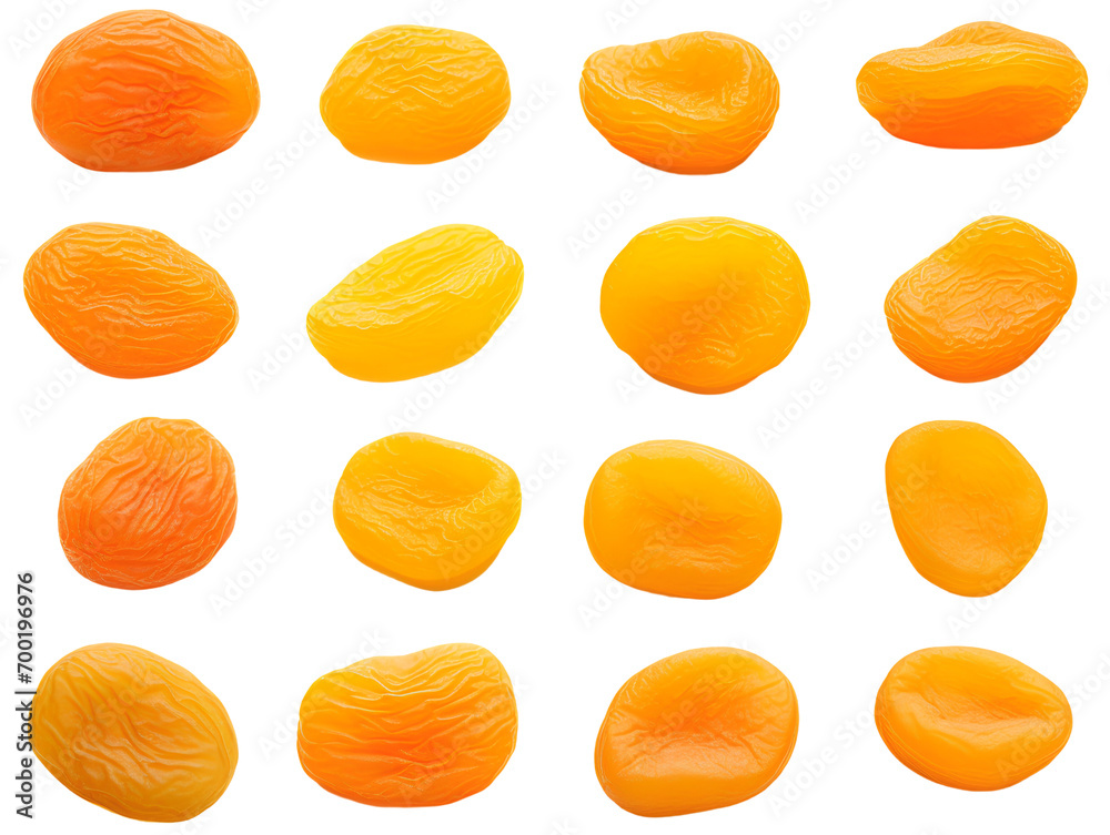 Fototapeta premium Collection of dried apricots, isolated on a transparent or white background