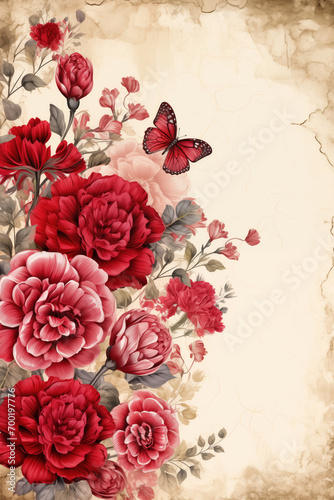 romantic vintage background with red roses
