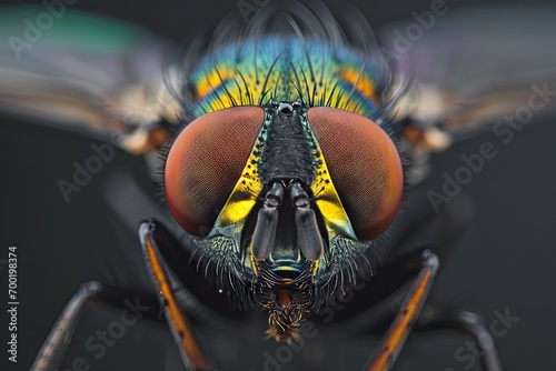 Extreme Macro image of colorful metallic Hover Fly - Ornidia obesa. photo