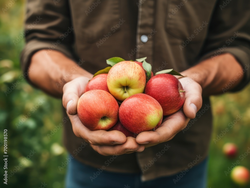 Close up of farmer male hands picking fresh apples. the front view. Organic food, harvesting and farming concept Close up of farmer male hands picking fresh apples. the front view. Organic food, harvesting and farming concept