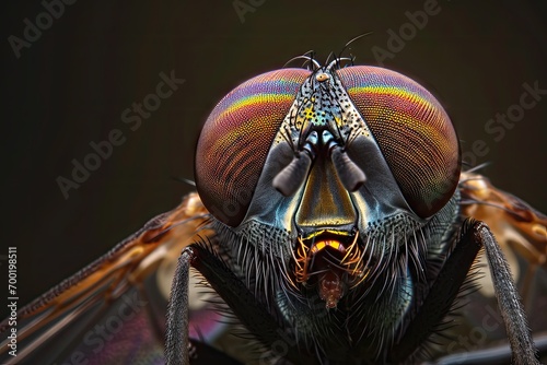 Extreme Macro image of colorful metallic Hover Fly - Ornidia obesa. photo