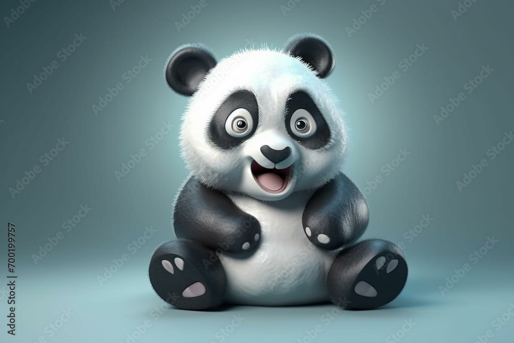 cute smiling baby panda, 3D illustration on isolated background. Generative AI
