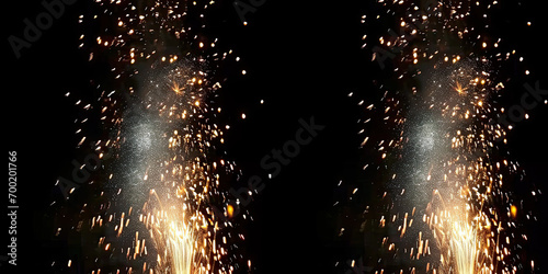 fountain in the night, frame of Golden fountain fireworks isolated on black background.