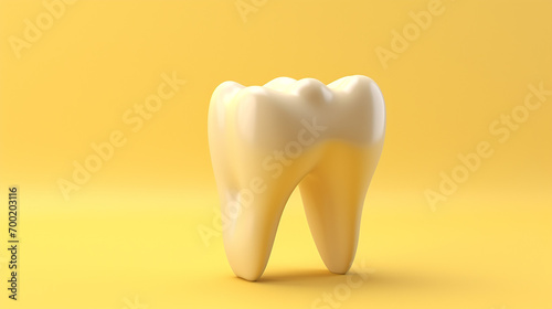 Dental model of premolar tooth on yellow background. Concept of dental examination teeth 3d rendering illustration photo