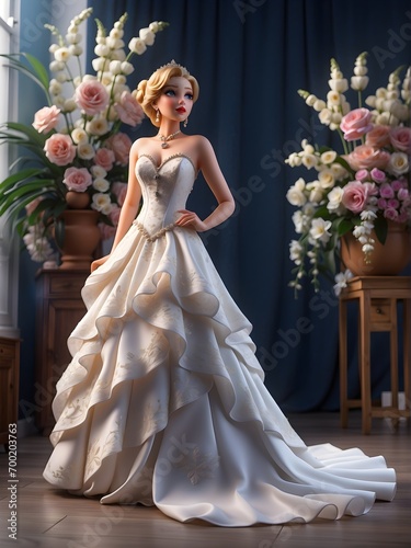 3D figure of a bride dressed in a beautiful long wedding dress