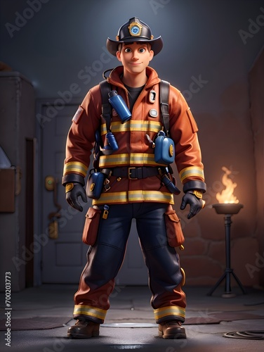 Portrait of a 3D character who is a firefighter