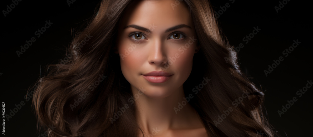 Fototapeta premium Portrait of a brunette girl with gorgeous fluffy hair