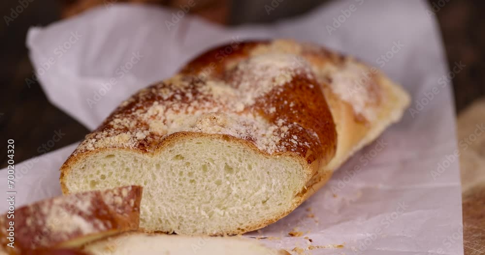 soft sweet bun with sprinkles on top, fresh white wheat bun close-up soft sweet bun with sprinkles on top, fresh white wheat bun close-up