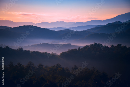 Sunrise over the Great Smoky Mountains in Tennessee. These Blue Ridge mountains are like no other! photo