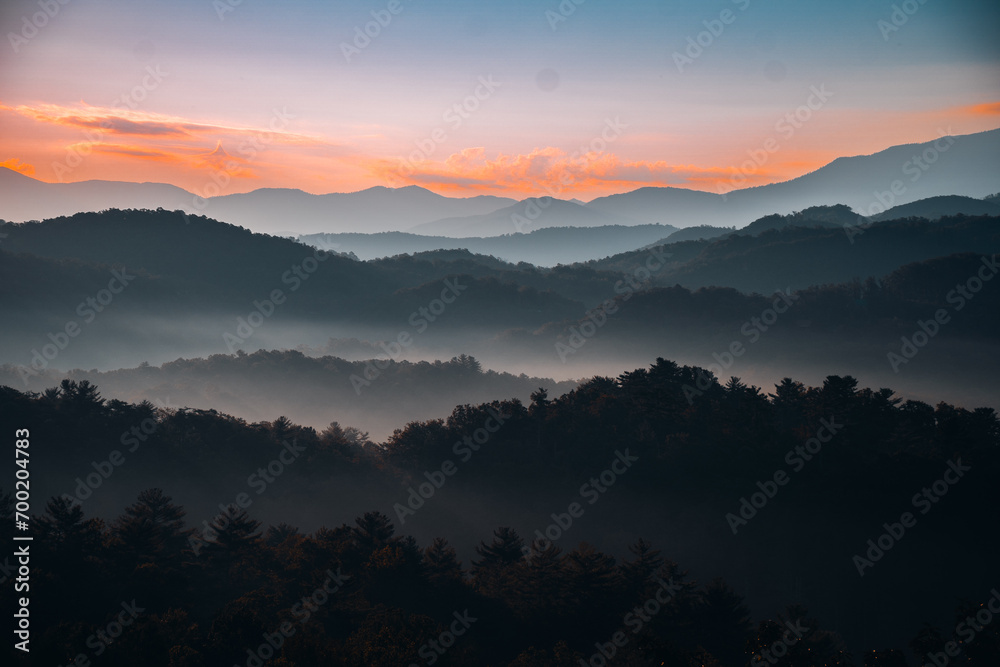 Sunrise over the Great Smoky Mountains in Tennessee. These Blue Ridge mountains are like no other!