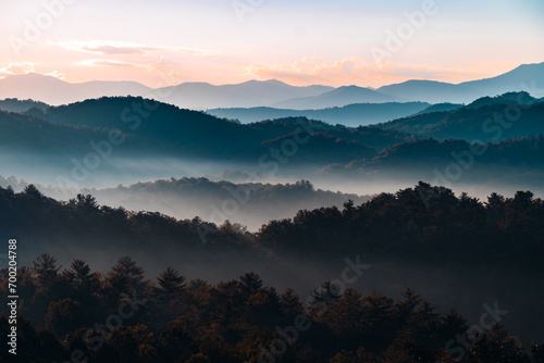 Sunrise over the Great Smoky Mountains in Tennessee. These Blue Ridge mountains are like no other! photo