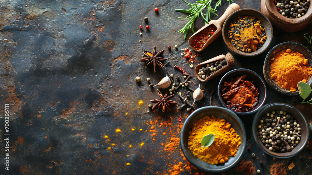 Minimalistic spices background concept image with empty space. 3D image with lighting effects from one direction. Minimalistic spices background concept image with empty space. 3D image with lighting effects from one direction.